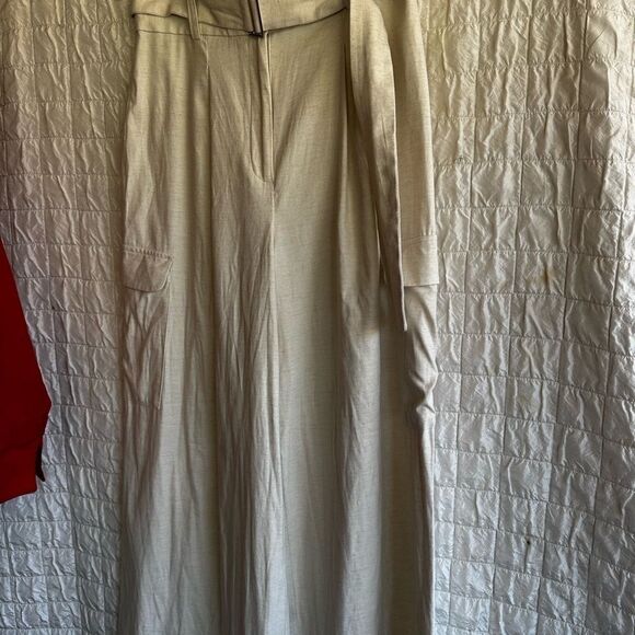 WORTHINGTON Ivory Linen blend wide palazzo cargo pants sz 10 - Picture 6 of 12